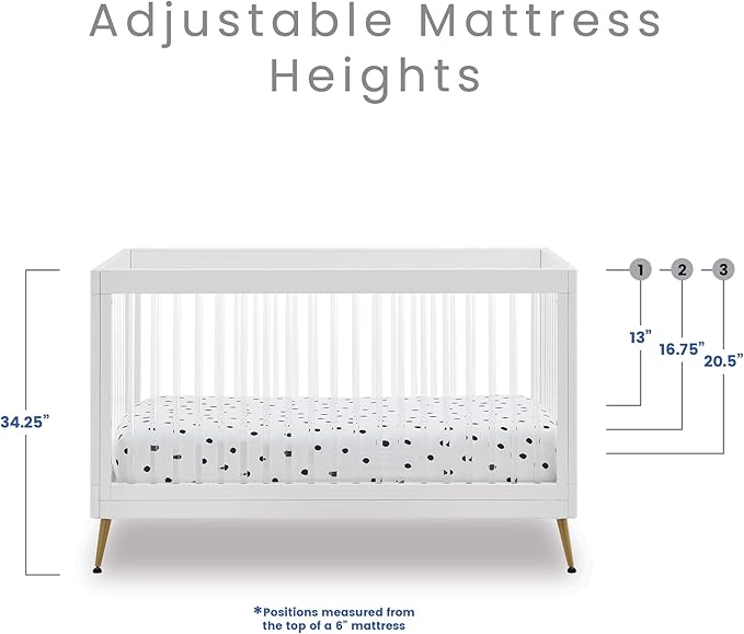 Delta Children Sloane 4-in-1 Acrylic Convertible Crib - Includes Conversion Rails, Bianca White w/Melted Bronze