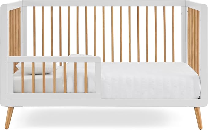 Tatum 3-in-1 Convertible Crib, White/Natural Finish, Solid Wood, Adjustable Mattress Height, Converts to Toddler Bed & Daybed, Fits Standard Full-Size Crib Mattress