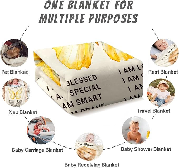 Ship Next Day, Personalized Baby Blanket for Boys Girls - Printed in USA, Custom Baby Blanket with Name Super Soft Plush Flannel, Easter Christmas Brithday Gifts for Baby Shower Kids Toddlers Newborn