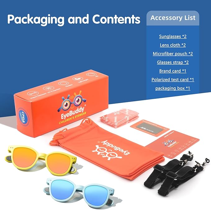 EYEBUDDY Kids Sunglasses for Boys Girls Age 2-8 Polarized UV Protection Toddler Children Sun Glasses Pack of 2