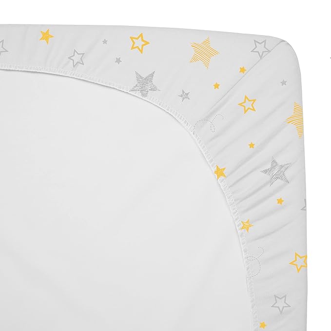 American Baby Company 3 Pack 100% Natural Cotton Fitted Crib Sheets 52" x 28" - Soft, Breathable, Hypoallergenic & Gentle Toddler Bed Sheets, Golden Yellow Star/Yellow/White, Neutral for Boys & Girls