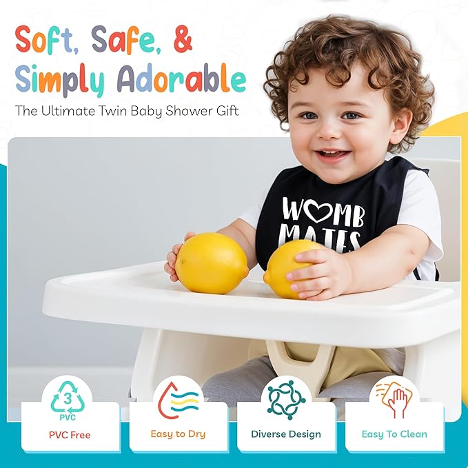 100% Cotton Womb Mates Twin Bibs – Soft, Stylish & Breathable for Boys & Girls – Perfect for Drooling & Teething