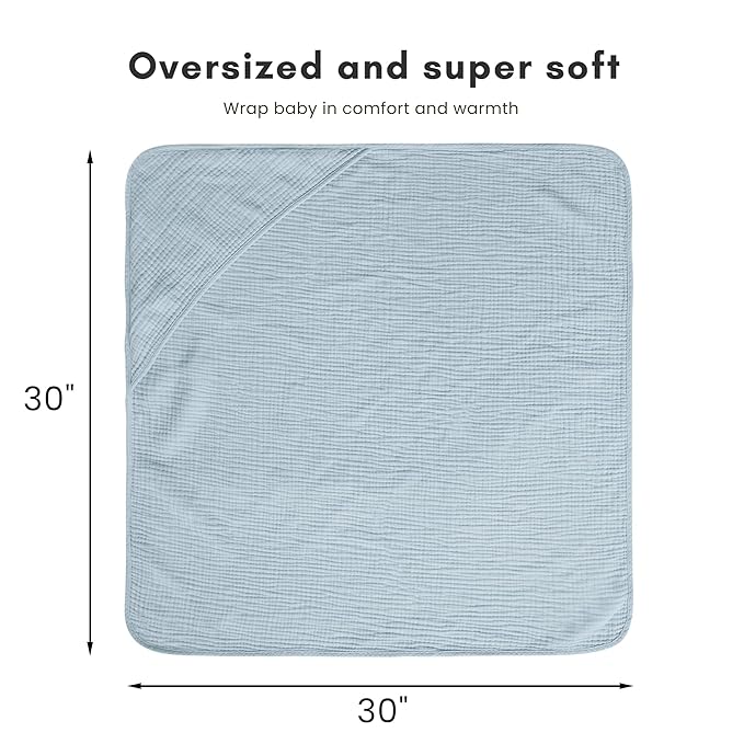 Konssy 2-Pack Muslin Hooded Baby Towels, 100% Cotton, Ultra-Soft & Absorbent Baby Bath Towels with Hood for Newborn & Infant (Blue, Blue Whale, 30'' x 30'')