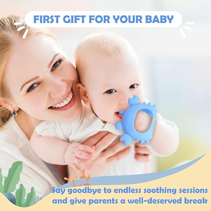 Anboor 2 Pack Baby Teething Toys, Silicone Teethers for Babies 0-6 Months Anti Dropping Hand Teether, Infant Baby Chew Toys for Teething Relief, for Newborn Soon-to-be Mothers (Blue,Crab)