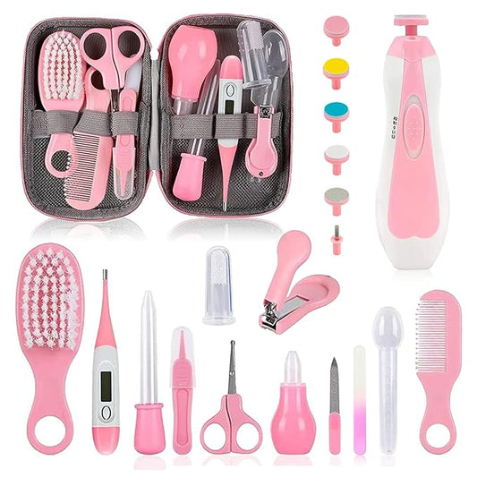 Baby Grooming Kit, Infant Safety Care Set with Hair Brush Comb Nail Clipper Nasal Aspirator,Baby Essentials Kit for Newborn Girls Boys (Pink 20 in 1)