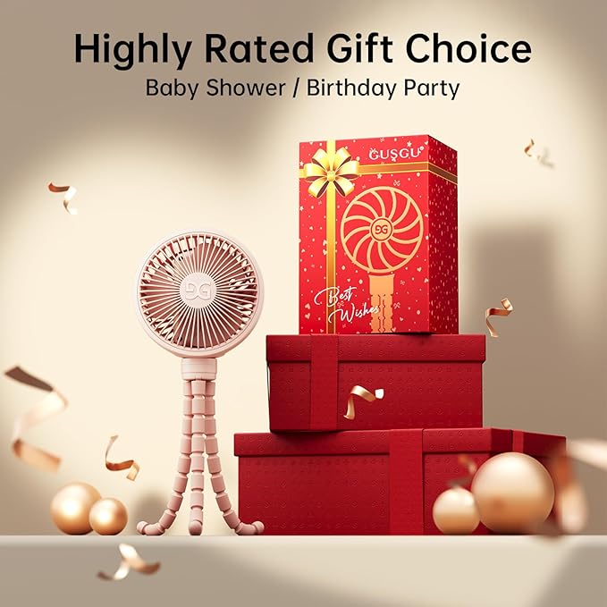GUSGU Stroller Fan Clip on for Baby, Flexible Tripod & Rechargeable Battery, Small Personal Fan, Mini Portable Fan for Travel, Handheld, Car (Pink)