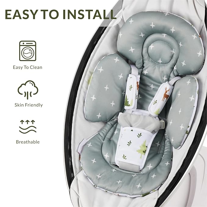 Generic Infant Car Seat Insert Compatible with Mamaroo Swing & Graco Swing and Infant Car Seat, Newborn Insert Baby Head Body Support, Reversible Design, Breathable Soft Fabric, 1Pcs - Green Forest