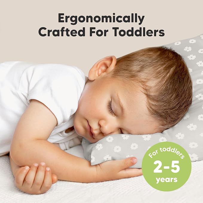 Toddler Pillow with Pillowcase - 13x18 My Little Dreamy Kids Travel Bed Pillows for Sleeping, Organic Cotton Small Pillowcase, Soft & Breathable, Machine Washable, Toddlers 2-5 Years Old (Meadow)