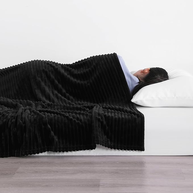 Ntbay Flannel Fleece Twin Blanket, Soft Lightweight Fuzzy Bed Blanket for Couch Sofa Bed All Seasons - Black - 60 x 80 inches