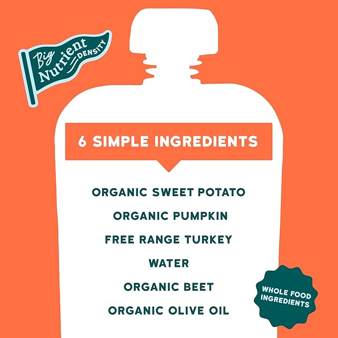 Serenity Kids 6+ Months Organic Baby Food Pouches - BPA-Free Range Turkey Pouches with Pumpkin Puree, Sweet Potato & Beet - 3.5 Oz, 6 Pack