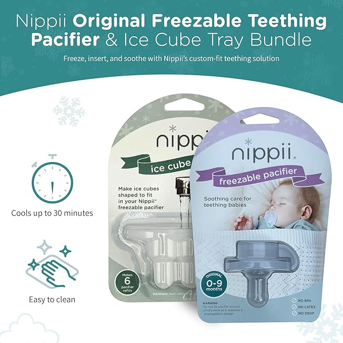 Freezer Teether Pacifier & Ice Cube Tray – Soft Silicone Freezable Teething Paci for Baby Teething Relief - Cold Teething Toy 0-9 Months - BPA Free, Medical Grade & Easy to Clean – USA Bundle