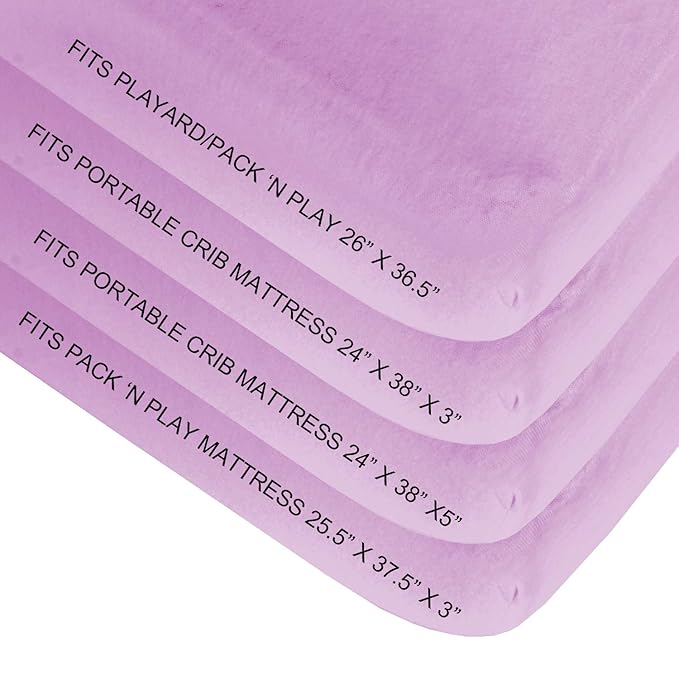 Biloban Pack and Play Sheets Fitted, 2 Pack Pack and Play Sheet Fits for Graco Pack n Play Mattress, Neutral Playard Sheets for Baby Boys and Girl, White & Violet, 38”X 26”