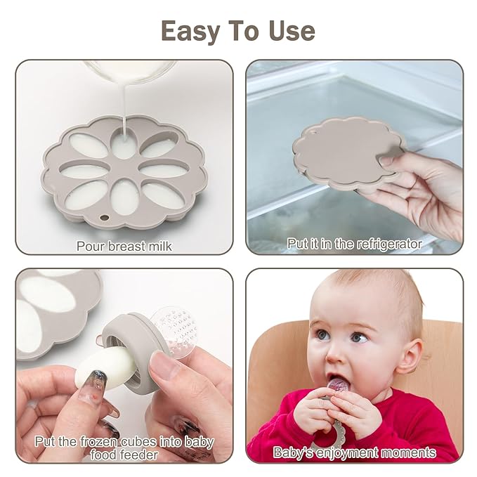 Baby Silicone Fruit Food Feeder Pacifier & Breastmilk Popsicle Freezer Molds,BPA Free Food Storage Containers Frozen Ice Tray for Babies Feeding Safely, Infant Fruit Teething Toy (Beige)