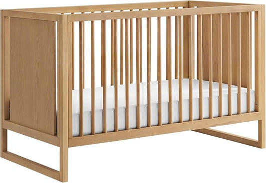 Nurture& The Crib - Baby, Toddler Convertible Crib | Sustainable Non-Toxic Materials | 3 Adjustable Heights - Grows with Your Baby (Toddler Guardrail NOT Included) (All Natural)