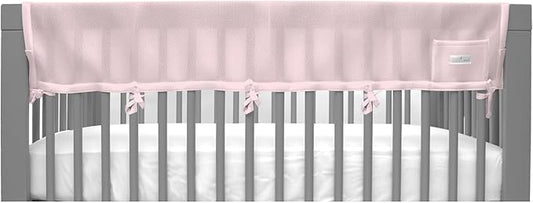BreathableBaby Breathable Mesh RailGuard Teething Cover — White — 51” Long Panel (1) — Fits Most Full-Size and Does Not Fit Mini Cribs — Use with Coordinating Short Panels - Light Pink