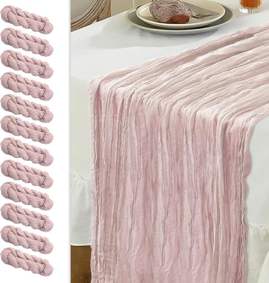 Le courant 12pcs 10Ft Cheesecloth Table Runner, Rustic Boho Gauze Cheese Cloth Runner Table Runner for Weddings Bridal Baby Shower Birthday Holiday Parties Home Decor, Dusty Pink