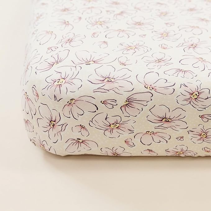 Pobibaby – 2 Pack Crib Sheets Girl, Premium Fitted Baby Crib Sheets for Standard Mattress – Ultra-Soft Jersey Knit, Safe and Snug, Stylish Floral Design (Blossom)