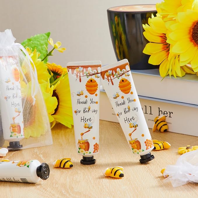 48 Sets Baby Shower Hand Cream Bulk Bee Honey Baby Shower Favors Bridal Thank You Hand Cream for Guests Travel Size Lotion with Organza Bags