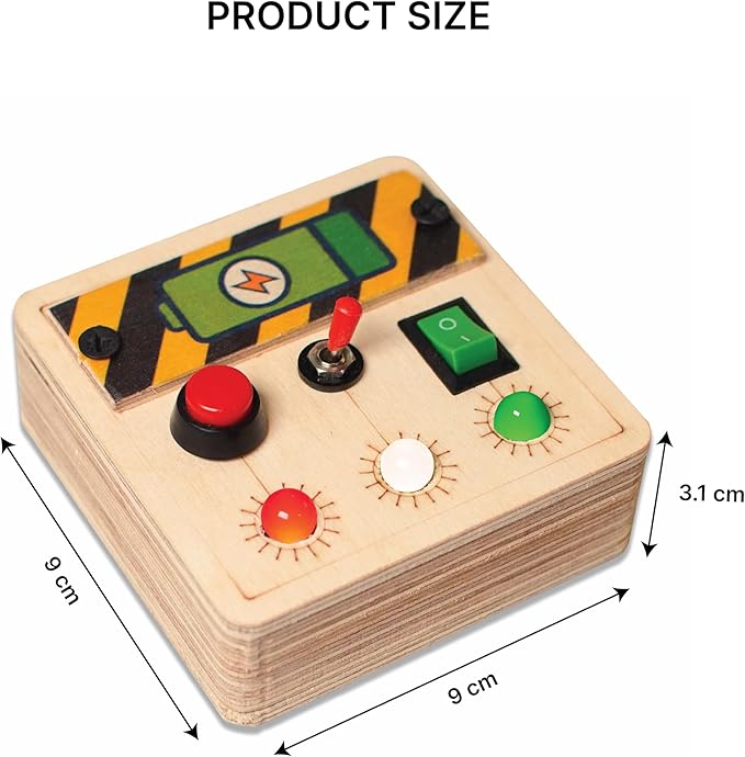 Toys Mini Switch Montessori Busy Board, Sensory Travel Toy with LED Lights & Switches, Educational Activity Board for Toddlers and Kids 1–4 Years Old, Beige