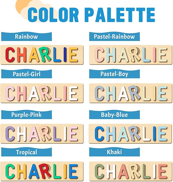 Personalized Name Puzzle for Kids, Easter Basket Stuffers, Custom Wooden Puzzle for Toddlers 1-3, First Birthday Gifts for Baby boy Girl, Montessori Learning Toys