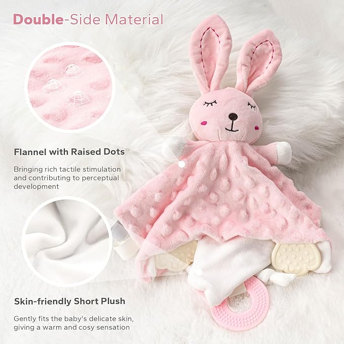ZIGJOY Loveys for Babies Baby Security Blanket Soft Bunny Lovey for Girls Gifts Newborn Pink Lovie for Infant and Toddler, Rabbit