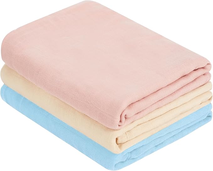 Muslin Swaddle Blankets, Nursery Receiving Blanket for Newborn, Baby Swaddle Wrap Soft Silky & Breathable, 3 Packs, 47 X 47In (Pink & Blue 3 Pieces)