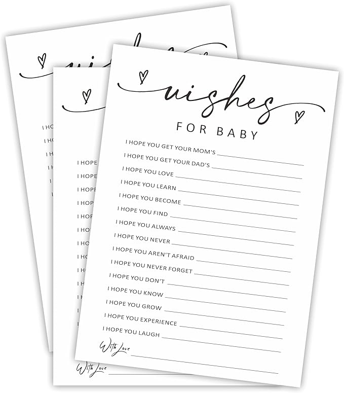 Wishes For Baby Shower Game Kit - 30 Double-Sided Fill in Game Cards, Gender Reveal Party Favor, Activity & Supplies - A14