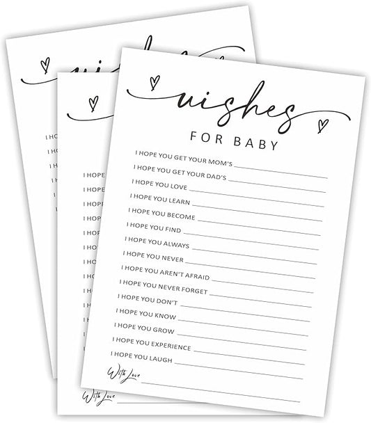 Wishes For Baby Shower Game Kit - 30 Double-Sided Fill in Game Cards, Gender Reveal Party Favor, Activity & Supplies - A14