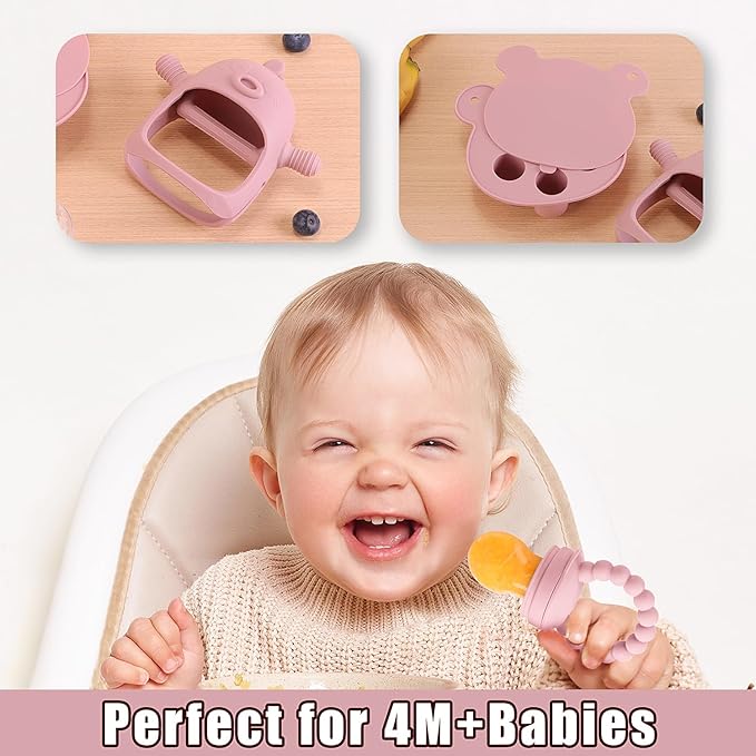 Baby Fruit Feeder Pacifier - 3 Pack | 1 Baby Food Feeder & 1 Baby Teether & 1 Baby Popsicle Molds | Breastmilk Popsicle molds | Baby Teething Toys | Baby Fruit Food Feeder Pacifier Babies (Blush)