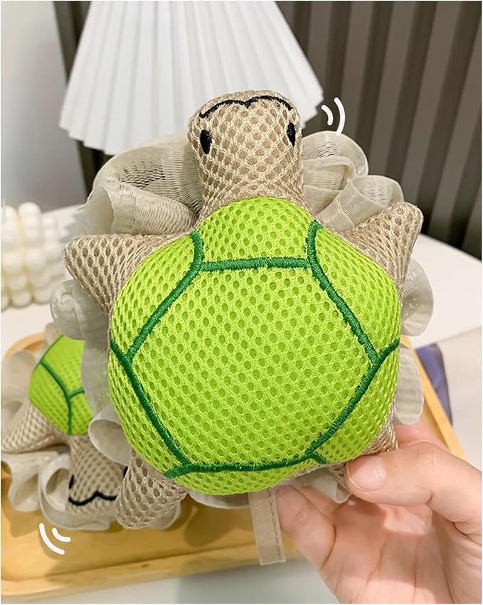 Cute Unicorn Kids Bath Loofahs Balls for Baby Girls Boys Mesh Shower Ball Pouf Exfoliating Bath Sponge Body Cleaner Bath Accessories (Green Tortoise)