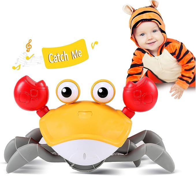 Crawling Crab Baby Toy Gifts: Tummy Time Toys Walking Dancing Cute Essentials Electric Induction Sensory Stuff Moving Babies Crabs with Light Up Music for Toddler Boys Girls Items Interaction Gadgets