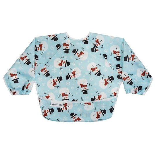 Tiny Twinkle Mess Proof Baby Bib,Waterproof Smock Baby Bib for Eating,Machine Washable Long Sleeve Bib,Baby Led Weaning,Toddler Bib (Snowman, Small 6-24 Months)