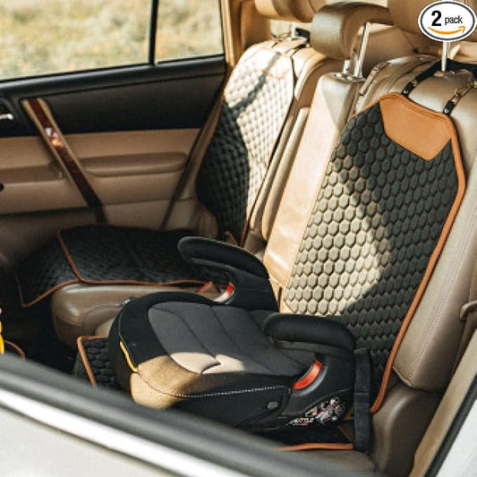 Premium Leather Car Seat Protector 2 Pack for Child Car Seat Cover from Dirt - Infant Car Seat Protector for Back Seat/Front Booster Under Baby Waterproof Hexy