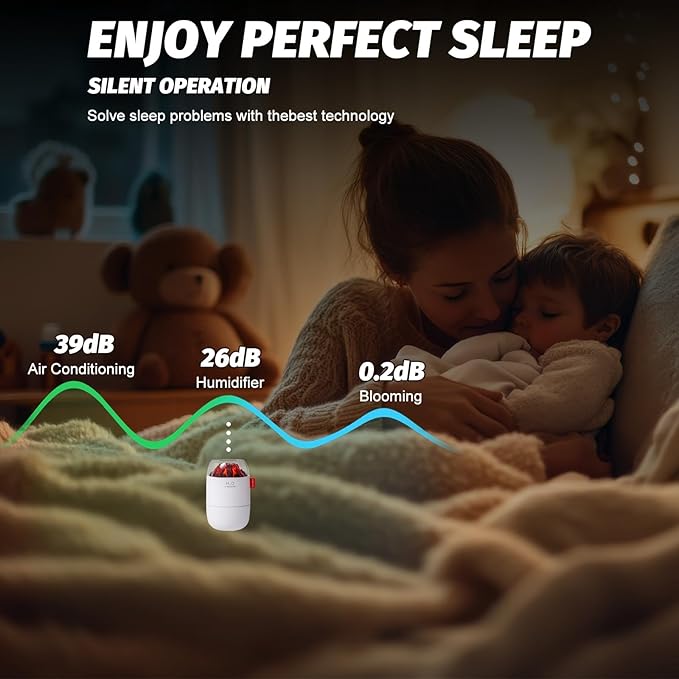 Portable Mini Humidifier for Desk Bedroom Indoor Plant, 280 ml Humidifier for Office Small Room, USB Powered Quiet Cool Mist Humidification Night Light (White)
