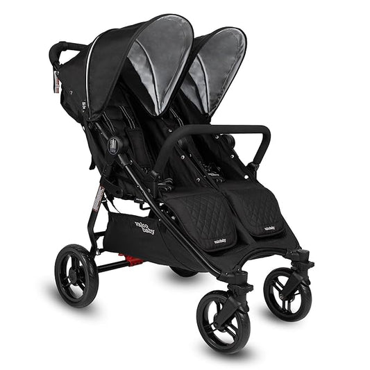 Valco Baby Slim Twin Stroller 2024 (Licorice) - Lightweight Double Stroller Side by Side, Compact Fold, Toddler Twin Stroller with Large SPF50 Canopy, Adjustable Footrest, and Reclining Seats