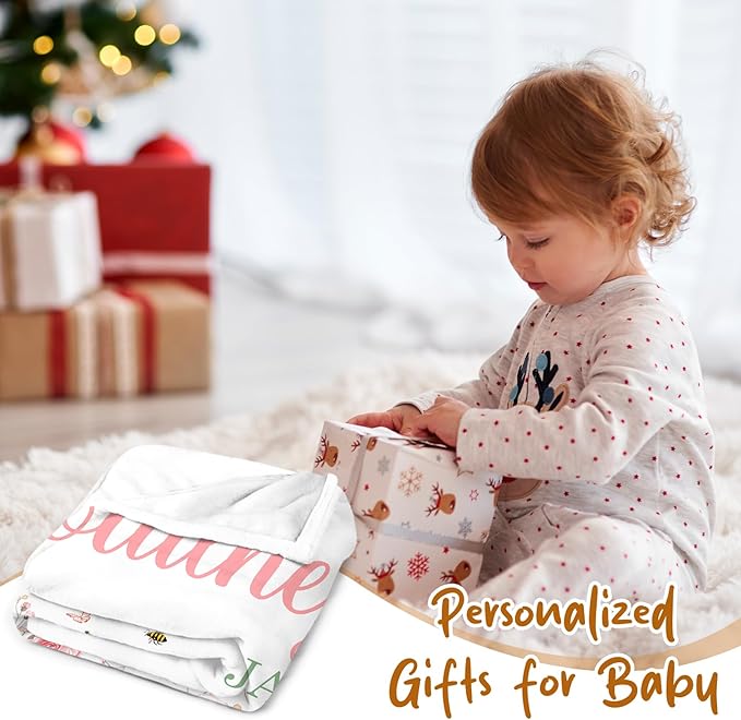 Ship Next Day, Personalized Baby Blanket for Girls- Printed in USA, Custom Baby Blankets with Name Floral Rose Blanket for Infant Newborn Shower(Rose)