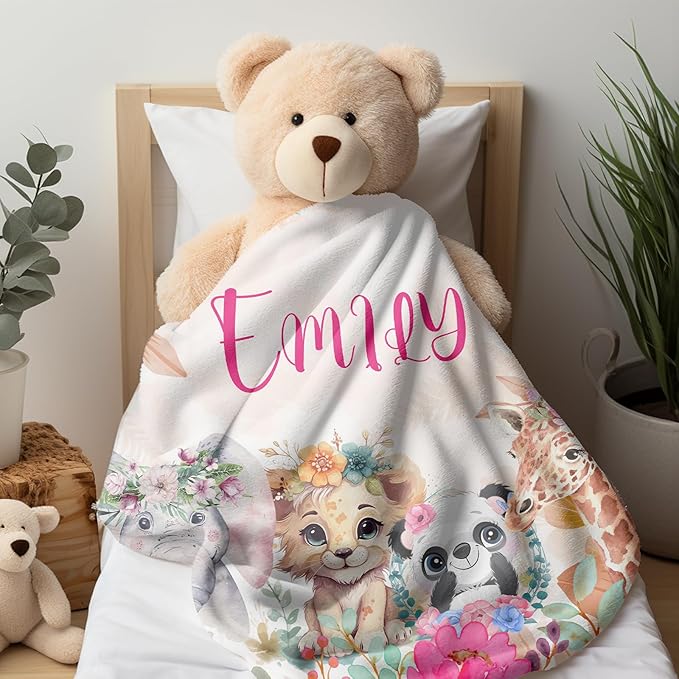 Personalized Baby Blanket, Customized Easter Blanket with Names, Jungle Animal Blanket for Toddler, Custom Easter Baby Blanket for Boys, Girl & Kids, Baby Boy Newborn Soft