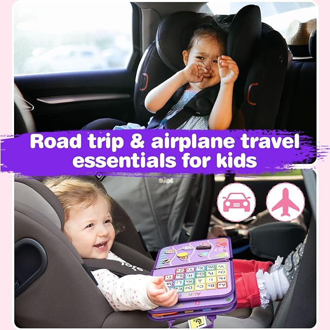 Busy Board Montessori Toys for Toddlers 1-3, Birthday Gifts for 1 2 3 4 Year Old Girl, Autism Sensory Travel Toy, Educational Activity Book Board for Learning Fine Motor Skills Toys, Purple