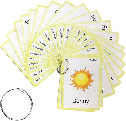 SANTSUN 24 Pcs Weather Flashcards Set - Classroom Decorations Kindergarten Teacher Tools - Educational Teaching Picture & Word Cards for Kids Boys Girls Early Learning