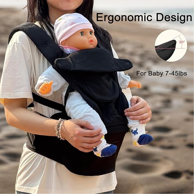 Baby Carrier with Hip Seat 6 in 1 Newborn to Toddler Adjustable Infant Sling with Lumbar Support Baby Wraps Carrier Soft Baby Holder Carrier Lightweight for Women and Men Black All Season