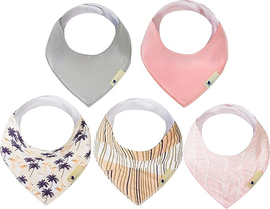 Blue Wren Magnetic Bandana Drool Bibs 5-pack - Magnetic Closure Baby Bibs - Safe, Easy, Chic Teething Bib