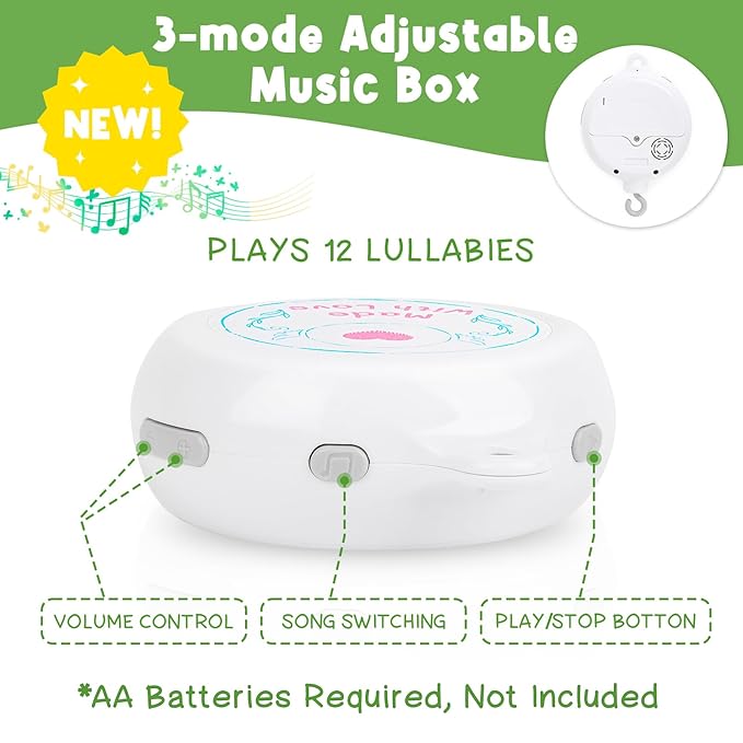 Garden Friends Crib Mobile – Baby Mobile for Crib with Upgraded 3-Mode Music Box, Baby Mobile with Butterflies for Boys & Girls, Nursery Mobiles, Fits Standard Cribs Standard Cribs