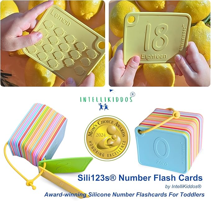Sili123s Number Flash Cards, Non-Toxic Silicone Number Flash Cards for Toddlers 1-3, Montessori Sensory Fruits Counters Math Manipulatives Flashcards, Dishwasher Safe Baby Cards