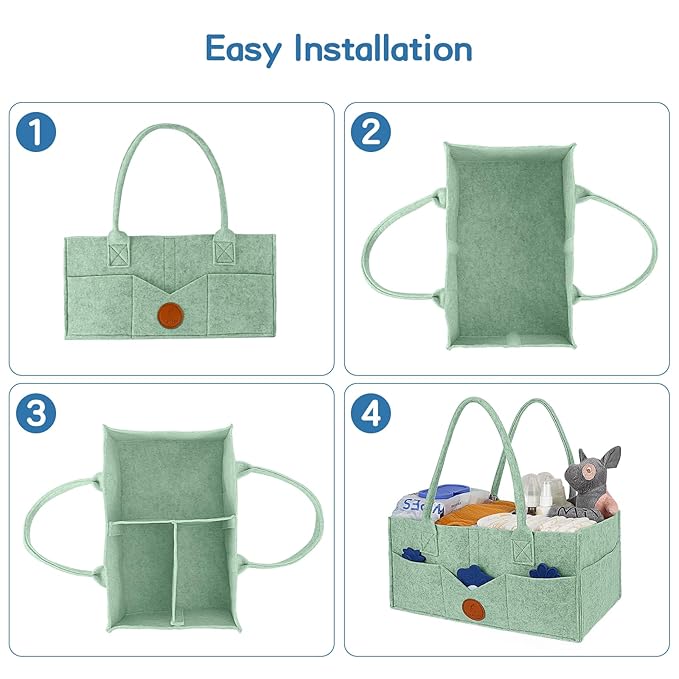 Maliton Baby Diaper Caddy, Nursery Storage Bin & Car Organizer with Handle, Large Felt Bag for Newborn essentials Boy or Girl, Changing Table Organizer for Baby Stuff, 15" x 9" x 7"Baby Shower Basket