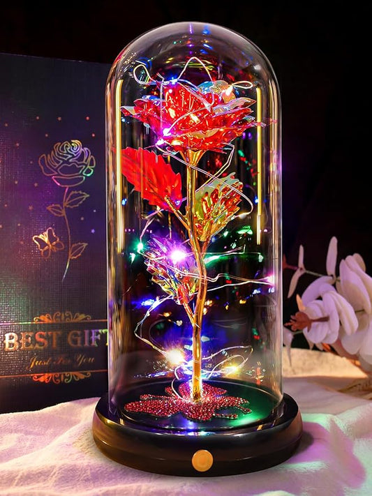 DEEMEI Birthday Gift for Women Red Rose Eternal Flower USB Light Up Rose in Glass Dome Anniversary Flowers for Delivery Prime Mothers Day Presents Flowers Gifts for Her Grandma Girlfriend Wife