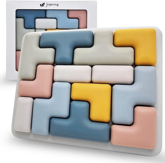 Jispring Silicone Tetris Puzzles with Templates, Montessori STEM Educational Sensory Toy for Kids, Intelligence Brain Teaser, Block Jigsaw Puzzle, 3D Russian Building Games