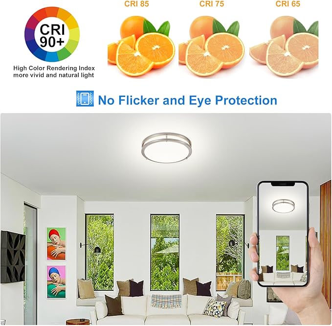 DLLT Flush Mount LED Ceiling Light: 13 Inch 5CCT (3000K-6000K) & Dimmable Ceiling Light Fixtures for Bedroom Hallway - 24W Modern Brushed Nickel Super Bright Kitchen Lighting Fixtures Ceiling