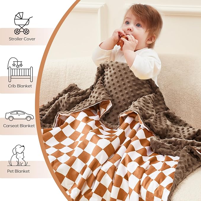 QSTEHEML Baby Blankets Neutral,Super Soft Checkered Minky Blanket Unisex,Baby Gifts for Girls Boys,Double Layer with Dotted Backing, Newborn Blankets for Crib Stroller (Checkered, 30 * 40inch)