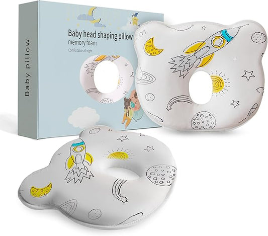 Soft and Breathable Baby Pillow with Memory Foam and Bear Design (White Cosmic)