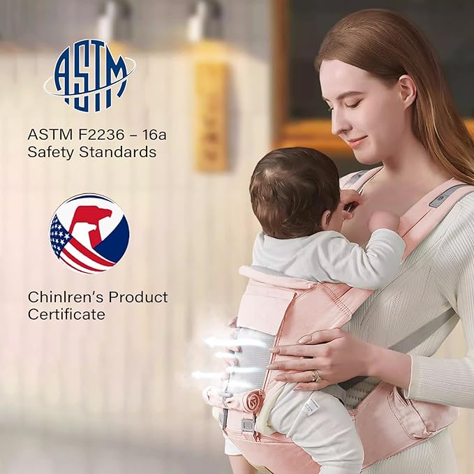 Baby Carrier, 3-in-1 Baby Carrier Newborn to Toddler with Hip Seat (Ergonomic M Position) for 0-36 Month/7-45lbs, Adjustable Size for Enhanced Lumbar Support, Perfect for On-The-go, Pink